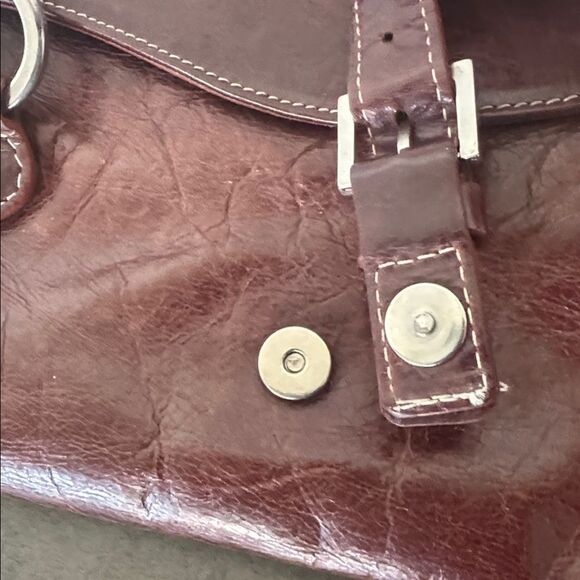 VINTAGE Helen Welsh Brown Leather Shoulder Handbag Silver-Tone Casual Baguette - Picture 11 of 12